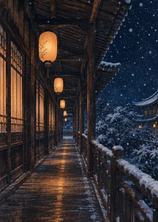 雪夜回廊 封面 雪夜回廊封面,古风题材作品